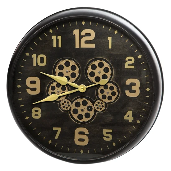 Dekoracyjny zegar ścienny w stylu vintage z ruchomymi kołami zębatymi - 61 x 11 x 61 cm - czarny