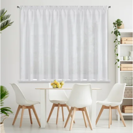 Firana REBECCA o strukturze drobnego deszczyku krótka na taśmie wzór pionowy Firana REBECCA o strukturze drobnego deszczyku krótka na taśmie wzór pionowy - 350 x 160 cm