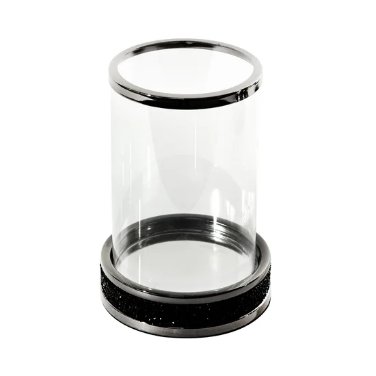 Świecznik dekoracyjny SUZIE z metalu ze szklanym kloszem dekorowany czarnymi kryształkami - ∅ 14 x 20 cm - czarny