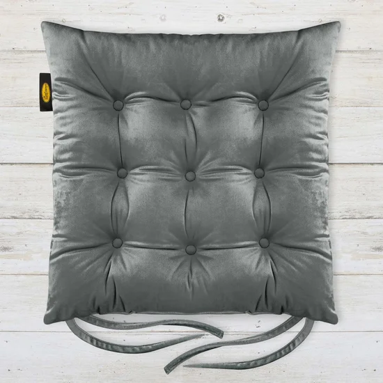 Dwustronna welwetowa poduszka siedziskowa na krzesło z dziewięcioma pikowaniami, gramatura 260 g/m2 - 40 x 40 x 6 cm - popielaty