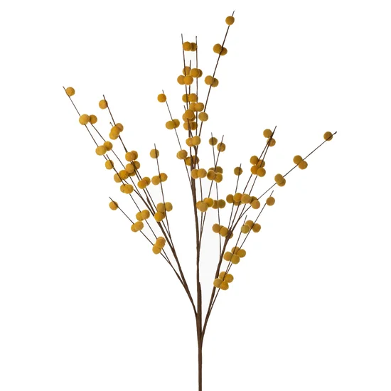 GAŁĄZKA OZDOBNA z miękkimi kulkami, kwiat sztuczny dekoracyjny - 89 cm - żółty