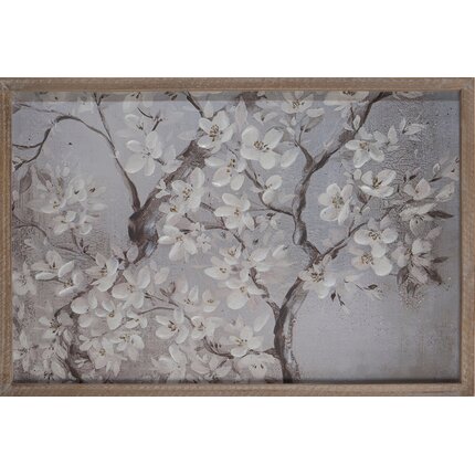 Obraz KWIAT WIŚNI ręcznie malowany oprawiony w drewnianą ramę 60 x 40 cm beżowy,biały | Eurofirany
