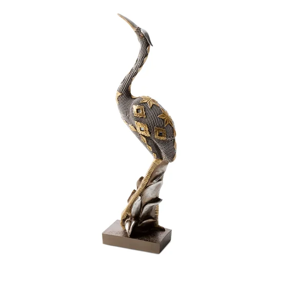 Czapla figurka ceramiczna srebrno-złota - 6 x 10 x 35 cm - srebrny