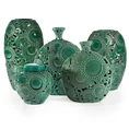 Pojemnik HARIET z ceramiki z ażurowym wzorem - ∅ 18 x 20 cm - zielony 2