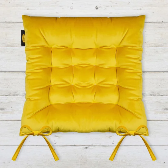 Dwustronna welwetowa poduszka siedziskowa na krzesło z szesnastoma pikowaniami, gramatura 260g/m2 - 40 x 40 x 6 cm - żółty