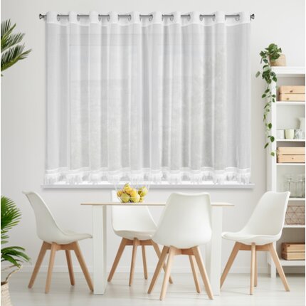 Firana biała z etaminy zdobiona aplikacją z koronki 350x150 cm przelotka KIARA 350 x 150 cm biały przelotki/koła | Eurofirany
