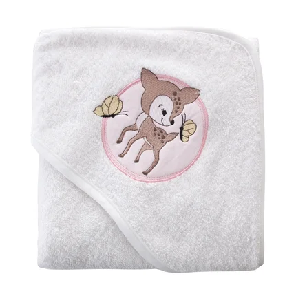 Ręcznik z bawełny BABY dla niemowląt i dzieci 100X100 cm z naszywaną aplikacją z sarenką biały Ręcznik z bawełny BABY dla niemowląt i dzieci 100X100 cm z naszywaną aplikacją z sarenką biały - 100 x 100 cm