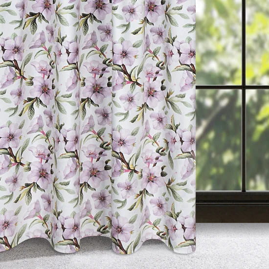 Zasłona ARLETA z miękkiej tkaniny z kwiatowym nadrukiem - 140 x 270 cm - biały