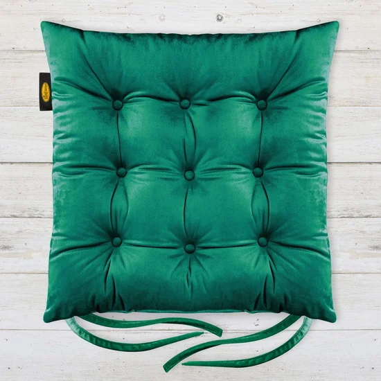 Dwustronna welwetowa poduszka siedziskowa na krzesło z dziewięcioma pikowaniami, gramatura 260 g/m2 - 40 x 40 x 6 cm - zielony