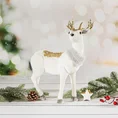 Figurka świąteczna RENIFER z welwetu wykończony lśniącym złotym brokatem - 20 x 11 x 36 cm - biały 1