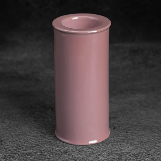 Świecznik ceramiczny w formie walca SIMONA z perłowym połyskiem - ∅ 7 x 15 cm - różowy