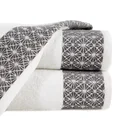 Ręcznik z żakardową bordiurą i geometrycznym wzorem - 70 x 140 cm - biały 1
