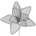 Świąteczny kwiat dekoracyjny wykonany z tkaniny w paseczki - ∅ 24 cm - srebrny 2