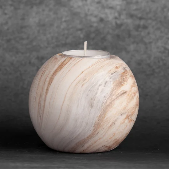 Świecznik ceramiczny ASLI z efektem przecieranego drzewa - ∅ 9 x 8 cm - biały