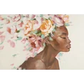 Obraz DREAMS 2 ręcznie malowany na płótnie kobieta z kwiatami na głowie - 90 x 60 cm - beżowy 1