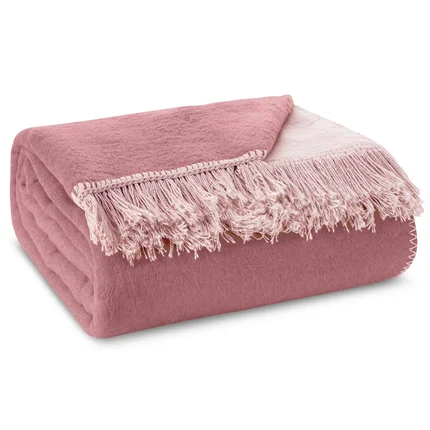 Koc DUO dwukolorowy bawełniano-akrylowy z frędzlami, dwustronny Koc DUO dwukolorowy bawełniano-akrylowy z frędzlami, dwustronny - 220 x 240 cm