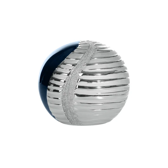 Kula ceramiczna MIRO dekorowana falującym wzorem granatowo-srebrna - ∅ 12 x 11 cm - srebrny