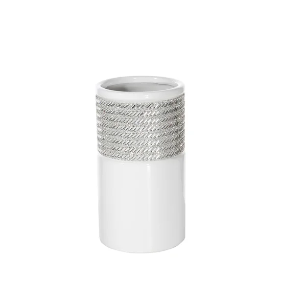 Wazon CARDO w stylu glamour zdobiony kryształkami w dwóch kształtach biały - 11 x 11 x 20 cm - biały