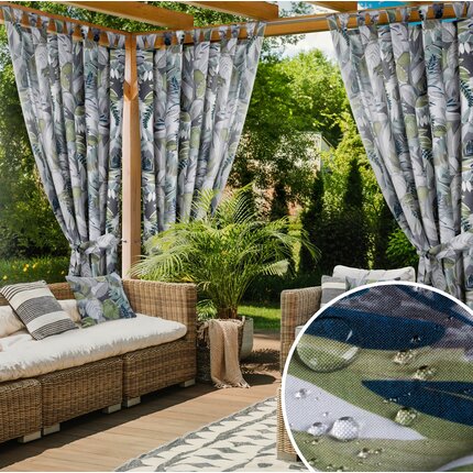 Zasłona zielono, szara z wodoodpornej tkaniny idealna do ogrodu i na taras 155x240 cm szelki/rzep GARDEN 155 x 240 cm zielony,szary szelki/rzepy | Eurofirany