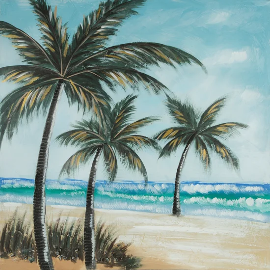 Obraz LAGOON ręcznie malowany na płótnie - 100 x 100 cm - beżowy