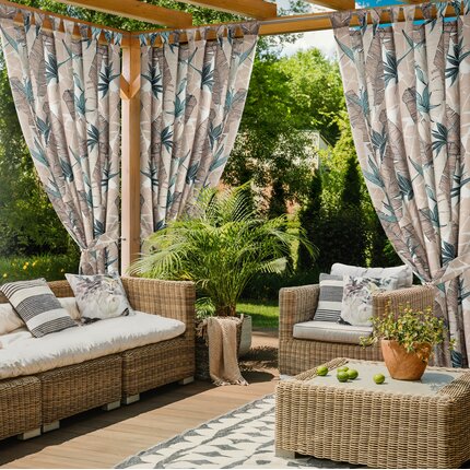 Zasłona beżowo, zielona z wodoodpornej tkaniny idealna do ogrodu i na taras 155x240 cm szelki/rzep GARDEN 155 x 240 cm beżowy,zielony szelki/rzepy | Eurofirany