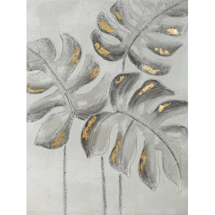 Obraz BOTANIC ręcznie malowane na płótnie liście monstery Obraz BOTANIC ręcznie malowane na płótnie liście monstery - 60 x 80 cm