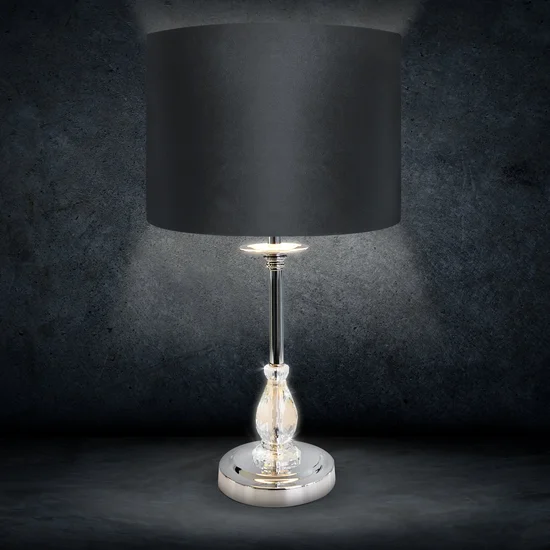 Lampka stołowa MONIK z kryształową podstawą i welwetowym abażurem - ∅ 30 x 53 cm - czarny