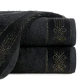 Ręcznik KAMELA bawełniany z bordiurą z geometrycznym ornamentem utkanym srebrną nicią - 70 x 140 cm - czarny 1