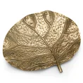 Patera metalowa KAREN w formie liścia z wytłoczeniami - 31 x 27 x 4 cm - złoty 1