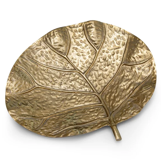 Patera metalowa KAREN w formie liścia z wytłoczeniami - 31 x 27 x 4 cm - złoty