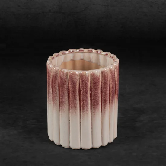 Osłonka ceramiczna na donicę EVITA z efektem ombre - ∅ 15 x 16 cm - kremowy