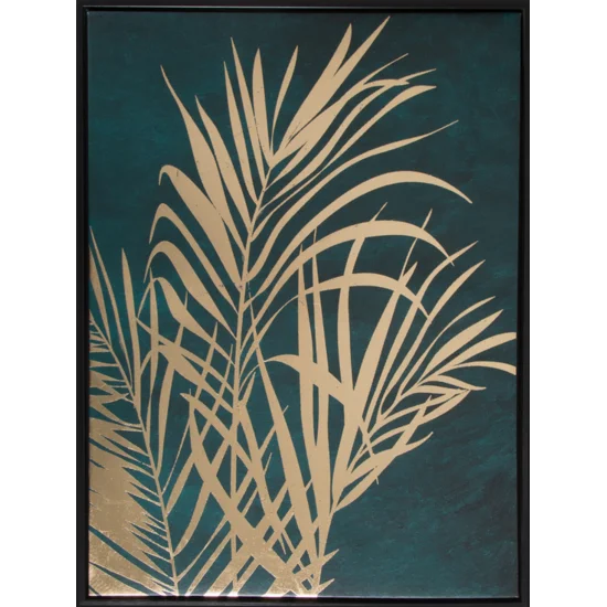Obraz PALMTREE nadruk na płótnie złotych liści palmowych - 45 x 60 cm - ciemnozielony