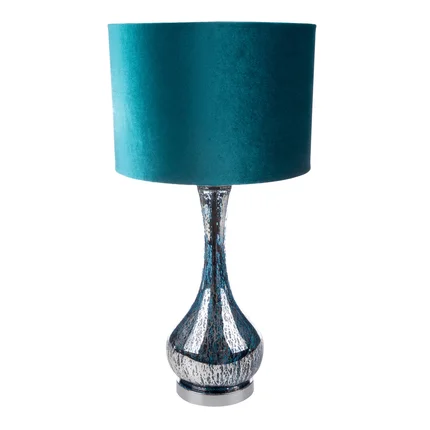 Lampa stołowa ADA na szklanej podstawie z turkusowego szkła z welwetowym abażurem Lampa stołowa ADA na szklanej podstawie z turkusowego szkła z welwetowym abażurem - ∅ 36 x 69 cm