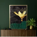 Obraz z nadrukiem liści i kwiatów w złotej ramce - 53 x 73 cm - zielony 3
