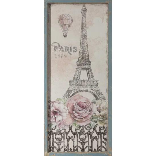 OBRAZ MERCY z motywem paryskim w stylu retro - 40 x 2 x 92 cm - różowy