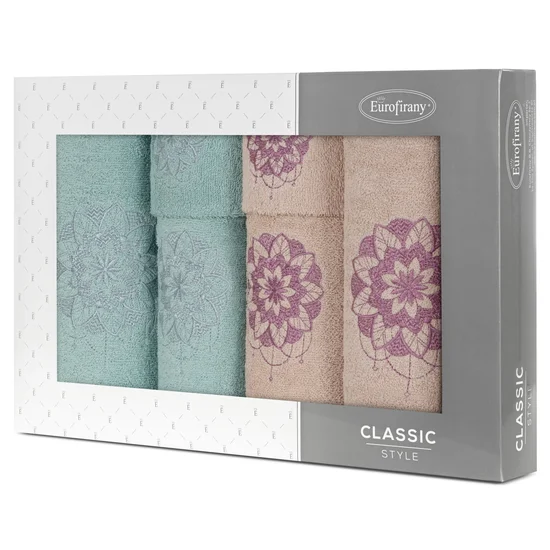 Zestaw upominkowy LOTUS 6 szt ręczników z haftem z motywem kwiatu lotosu w kartonowym opakowaniu na prezent - 53 x 37 x 11 cm - pudrowy róż