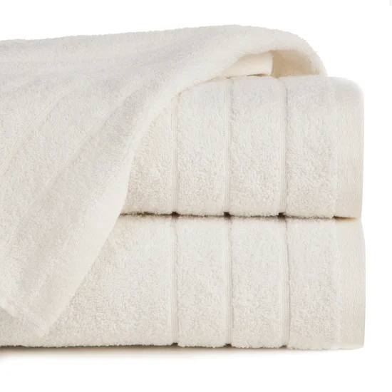 Ręcznik RENI o klasycznym designie z bordiurą w formie trzech tkanych paseczków - 50 x 90 cm - kremowy