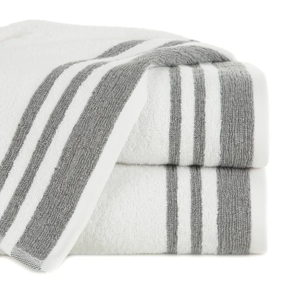 Ręcznik MERY bawełniany zdobiony bordiurą w subtelne pasy - 50 x 90 cm - biały