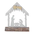 Ozdoba świąteczna SZOPKA BOŻONARODZENIOWA z brokatowymi elementami - 15 x 4 x 17 cm - srebrny 2