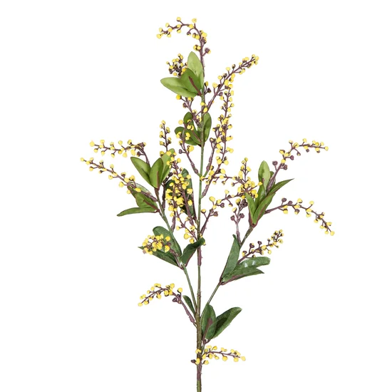 Gałązka dekoracyjna z pąkami, tworzywo sztuczne - dł. 75cm dł.kwiat 13cm - żółty