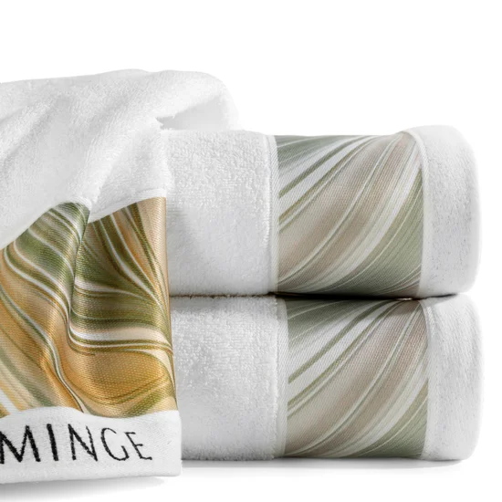 EVA MINGE Ręcznik SOPHIA z bordiurą zdobioną designerskim nadrukiem - 70 x 140 cm - biały