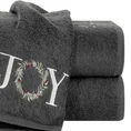 Ręcznik świąteczny SANTA 18 bawełniany z haftem z napisem JOY - 70 x 140 cm - stalowy 1