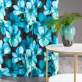Zasłona KLEO z miękkiego welwetu dekorowana nadrukiem z niebieskimi kwiatami - 140 x 270 cm - czarny 1
