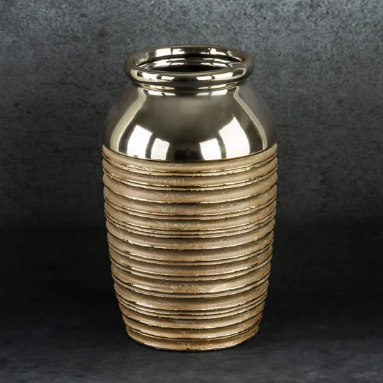 Wazon  ceramiczny DORI złota ze żłobieniami - ∅ 17 x 28 cm - złoty