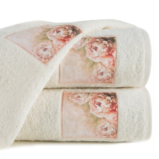 Ręcznik ELLA z kwiatową aplikacją - 70 x 140 cm - kremowy