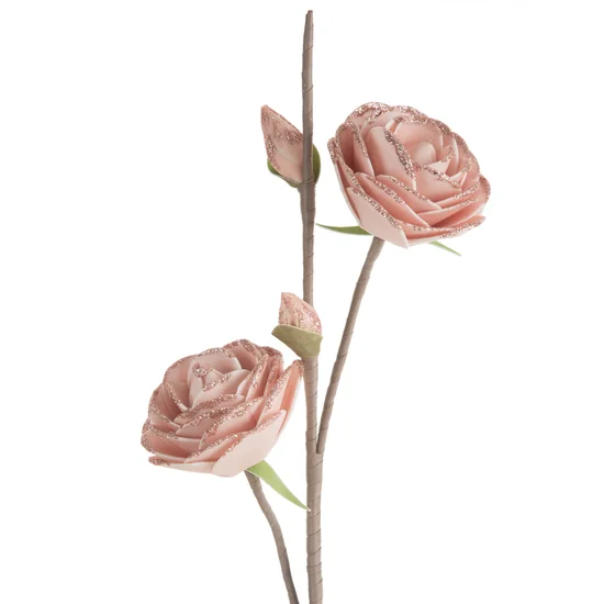 SZTUCZNY KWIAT dekoracyjny z plastycznej pianki z płatkami obrzeżonymi brokatem - ∅ 9 x 63 cm - różowy