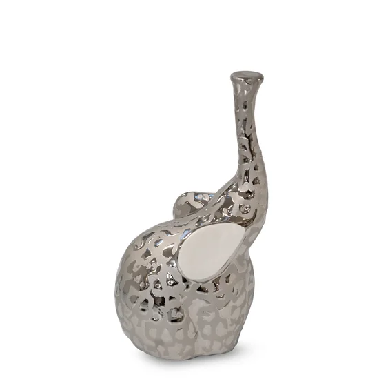 Słoń - figurka ceramiczna srebrno-biała - 14 x 10 x 26 cm - biały