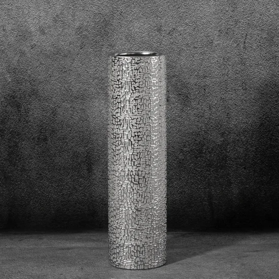 Wazon ceramiczny RISO z drobnym błyszczącym wzorem - ∅ 11 x 30 cm - srebrny