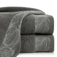 Ręcznik AGIS z żakardową bordiurą z motywem liści, ZERO TWIST - 30 x 50 cm - stalowy 1