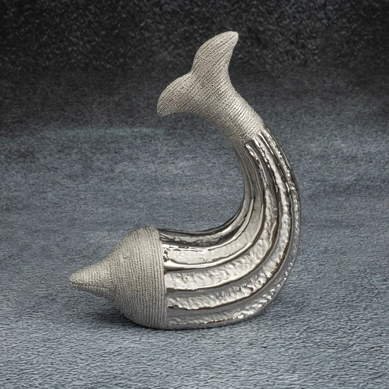 Delfin - ceramiczna figurka dekoracyjna - 14 x 6 x 17 cm - srebrny